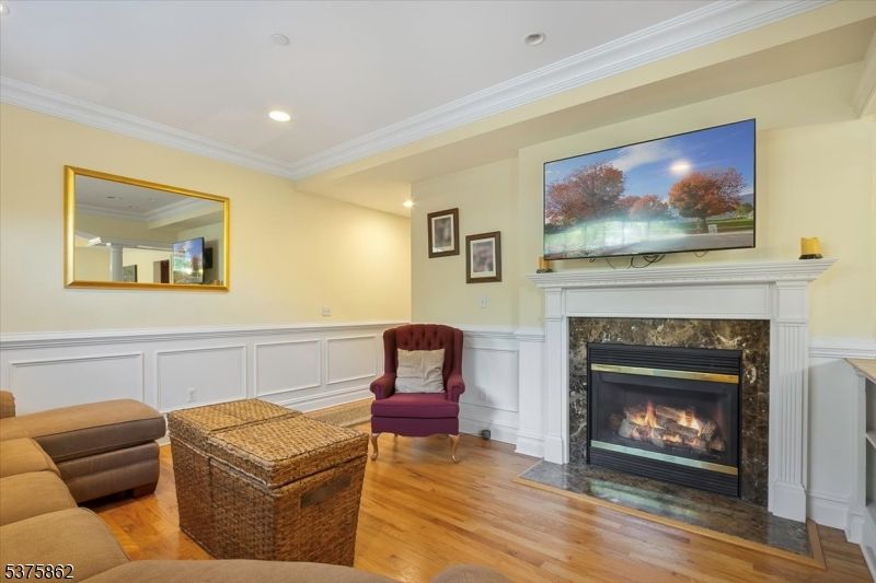 Fireplace, Interior, Recessed Lighting, Wood Texture Flooring