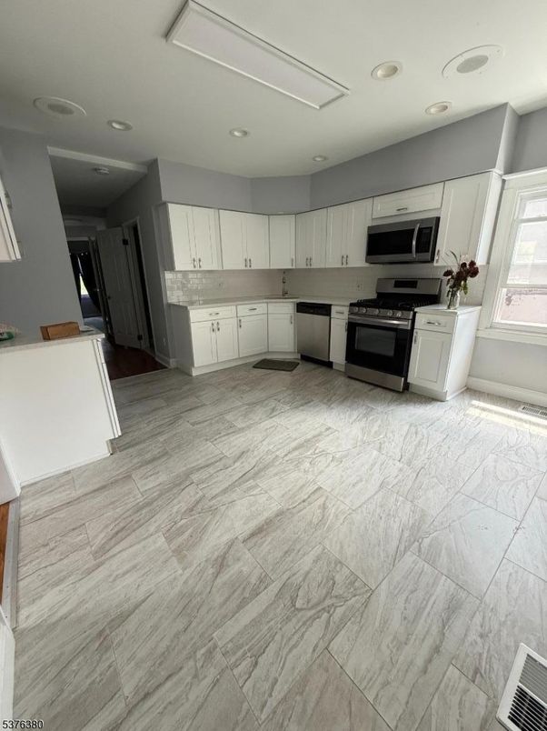Interior, Kitchen, Marble, Recessed Lighting, Stainless Steel Appliances