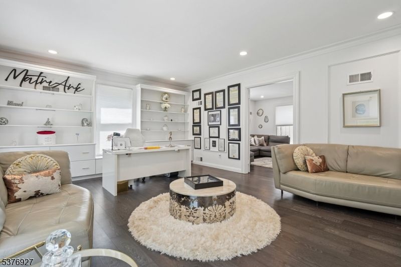 Home Office, Interior, Living room, Recessed Lighting, Wood Texture Flooring