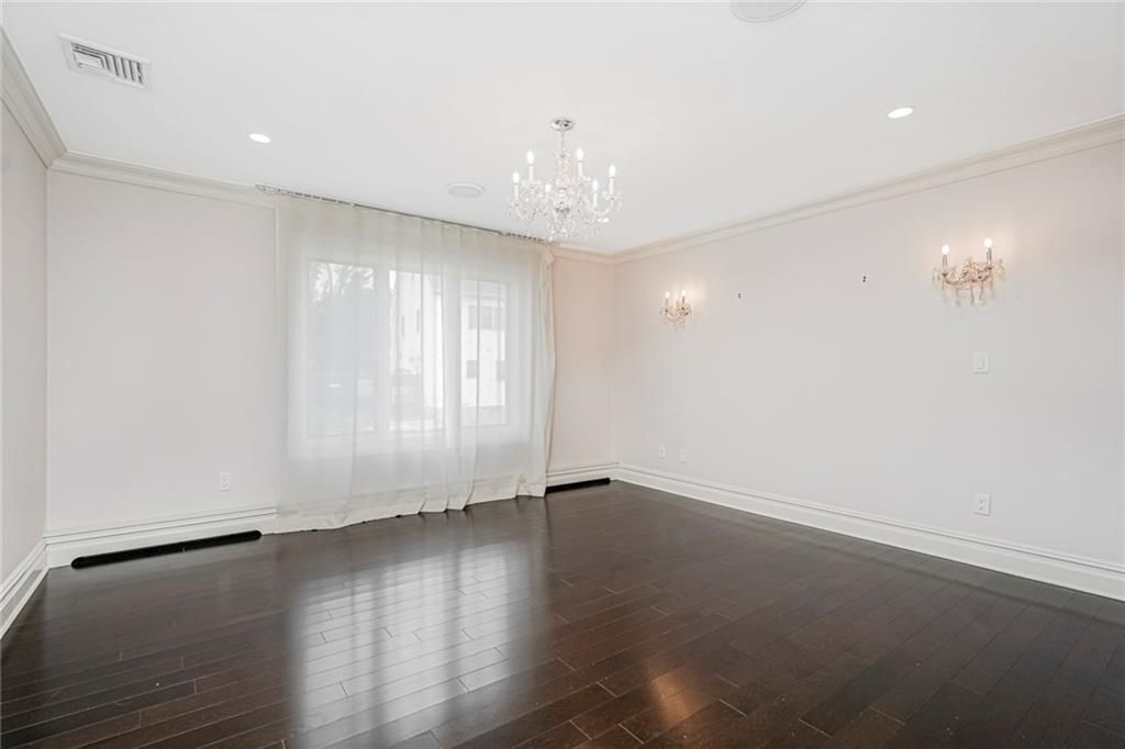 Chandelier, Empty room, Interior, Recessed Lighting, Wood Texture Flooring