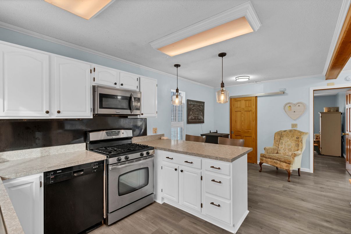 Interior, Kitchen, Pendant Lights, Stainless Steel Appliances, Wood Texture Flooring