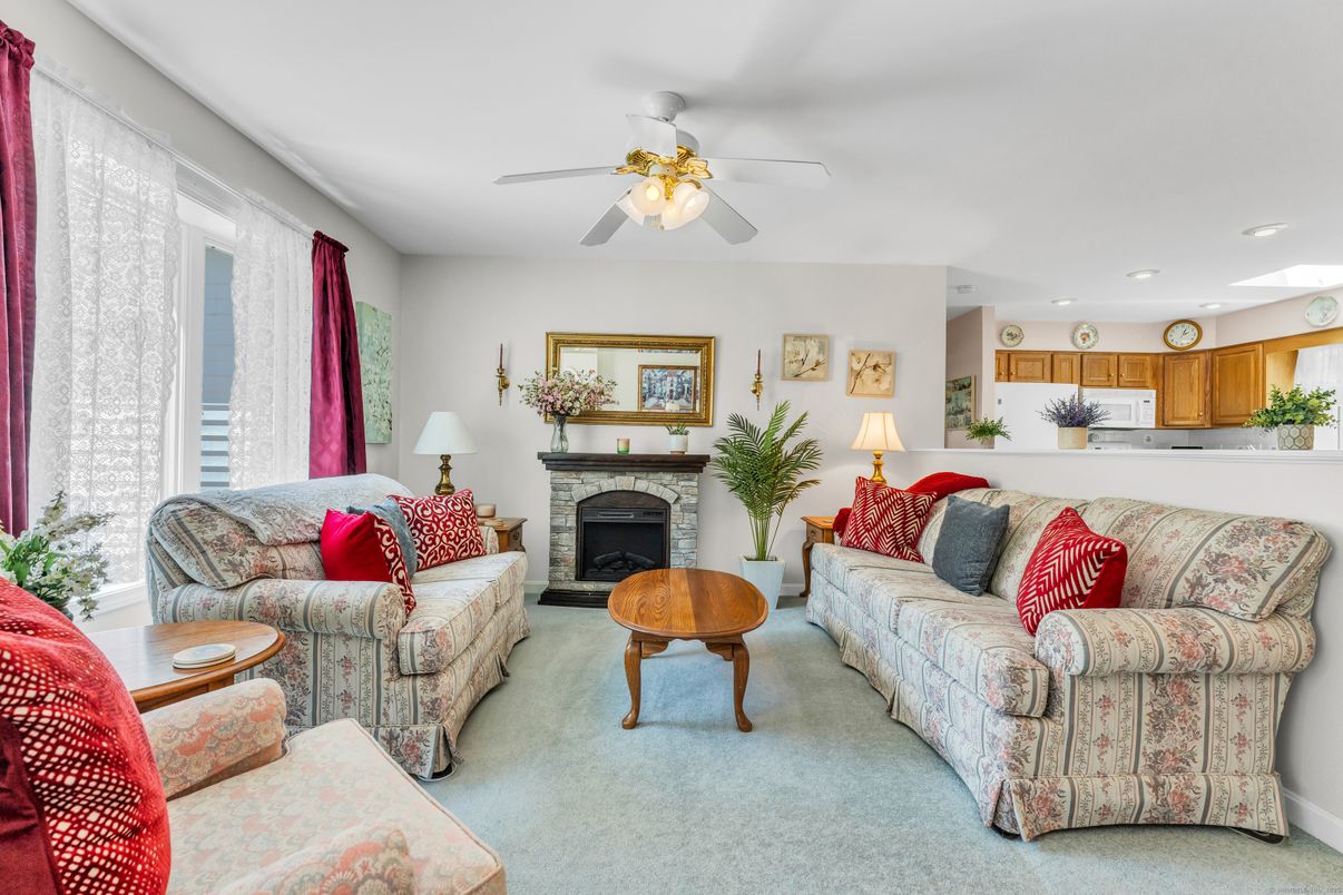 Fireplace, Interior, Kitchen, Living room, Recessed Lighting