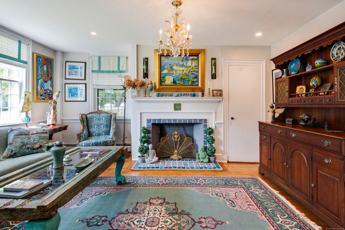 Chandelier, Fireplace, Interior, Recessed Lighting, Wood Texture Flooring