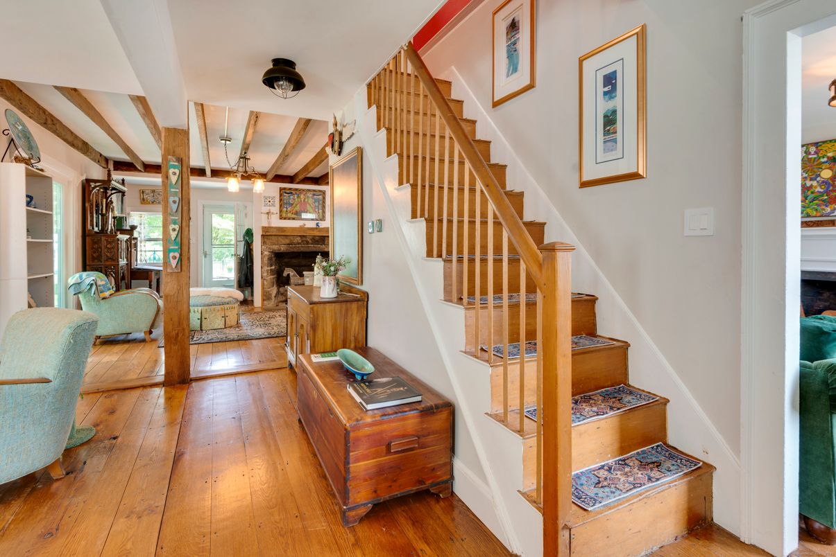 Fireplace, Interior, Living room, Pendant Lights, Wood Texture Flooring