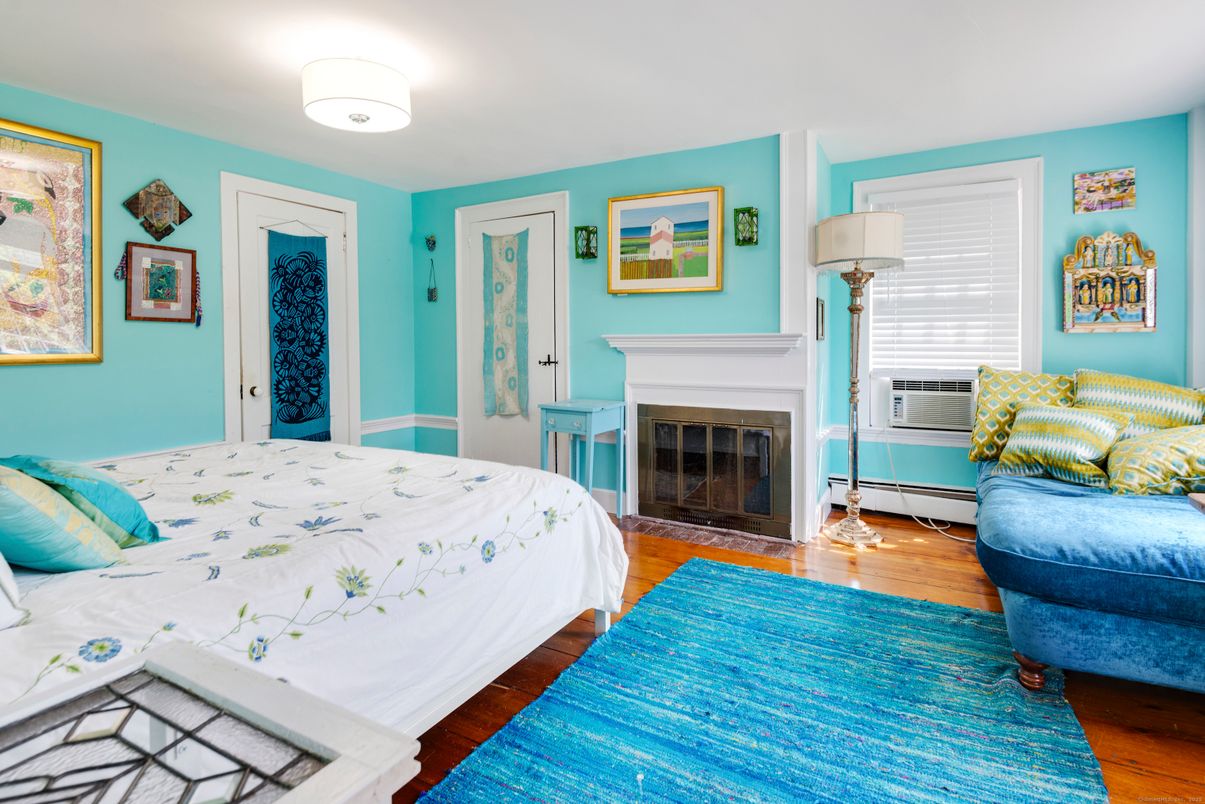 Bedroom, Fireplace, Interior, Wood Texture Flooring