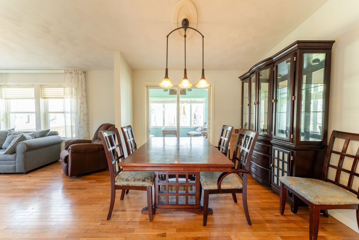 Dining room, Interior, Pendant Lights, Wood Texture Flooring