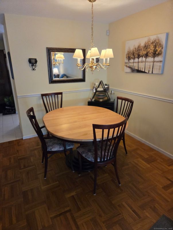 Chandelier, Dining room, Interior, Wood Texture Flooring