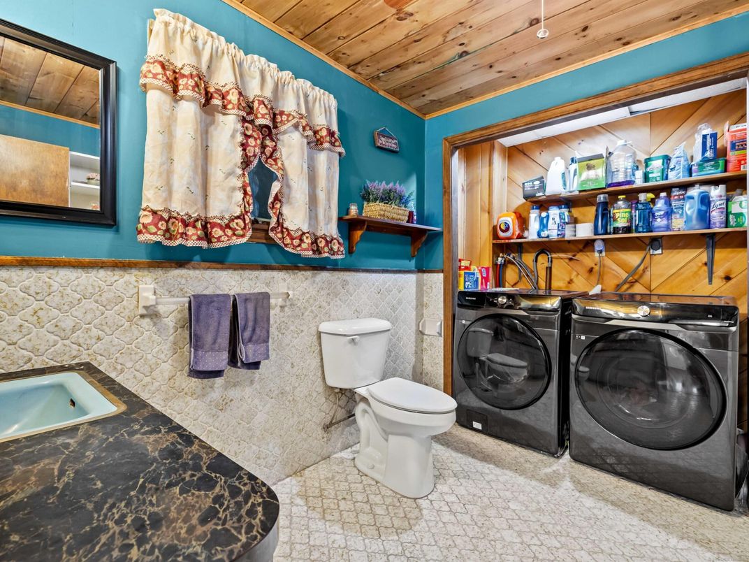 Bathroom, Interior, Washer, Wooden Ceilings