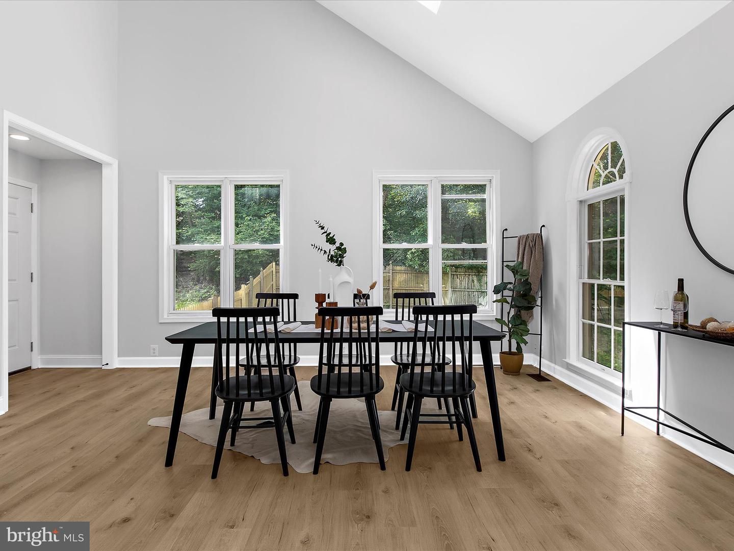 Dining room, Interior, Recessed Lighting, Wood Texture Flooring