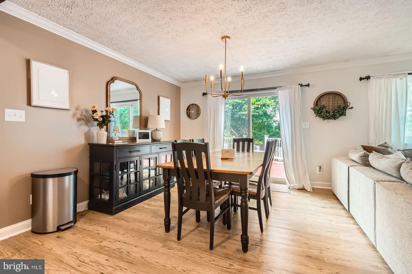 Dining room, Interior, Pendant Lights, Wood Texture Flooring