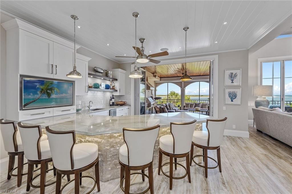 Dining room, Interior, Kitchen, Living room, Pendant Lights, Recessed Lighting, Water, Wood Texture Flooring