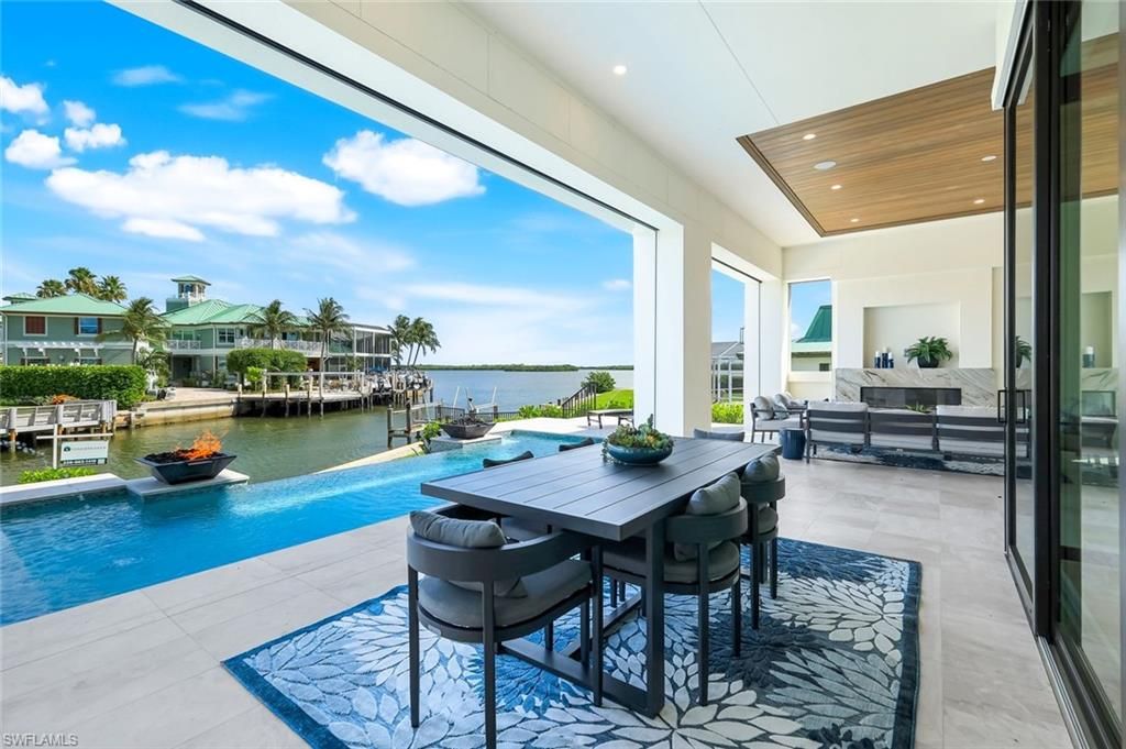 Exterior, Pool, Recessed Lighting, Water, Wooden Ceilings