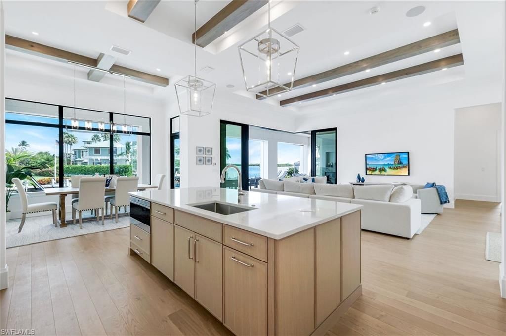 Dining room, Interior, Kitchen, Living room, Pendant Lights, Recessed Lighting, Wooden Beams, Wood Texture Flooring