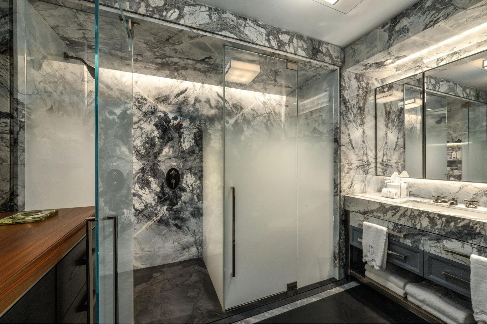 Bathroom, Glass Shower, Interior, Marble Walls