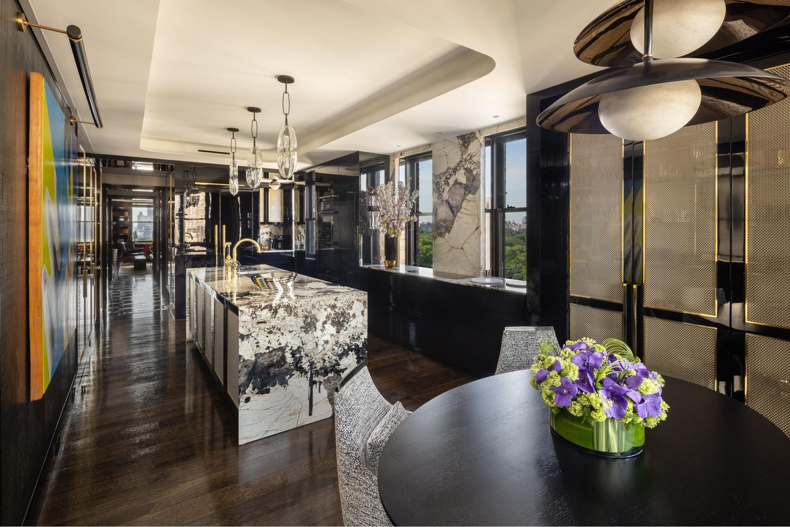 Dining room, Interior, Kitchen, Pendant Lights, Wood Texture Flooring