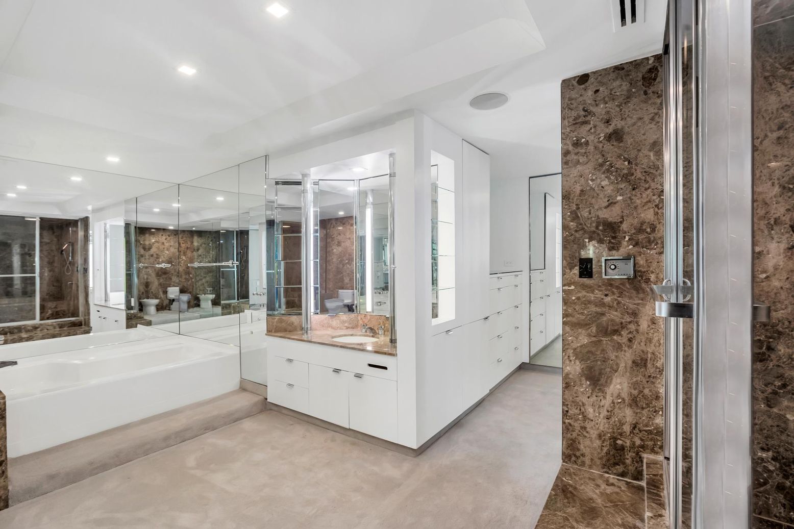 Bathroom, Glass Shower, Interior, Recessed Lighting