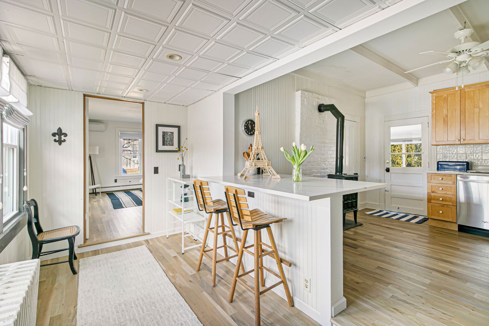 Interior, Kitchen, Recessed Lighting, Wood Texture Flooring