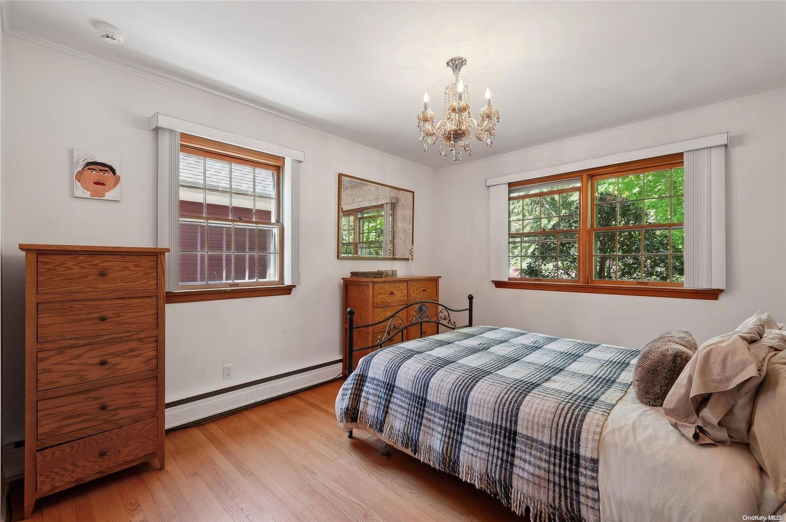 Bedroom, Chandelier, Interior, Wood Texture Flooring