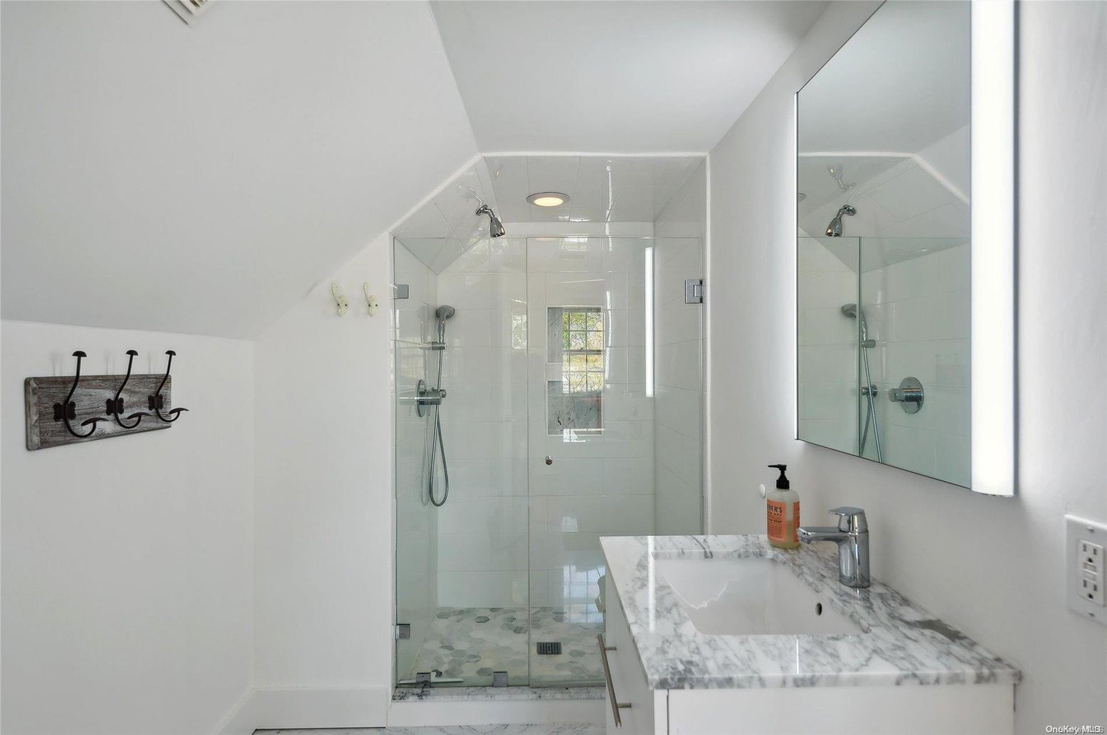 Bathroom, Glass Shower, Interior, Marble, Recessed Lighting