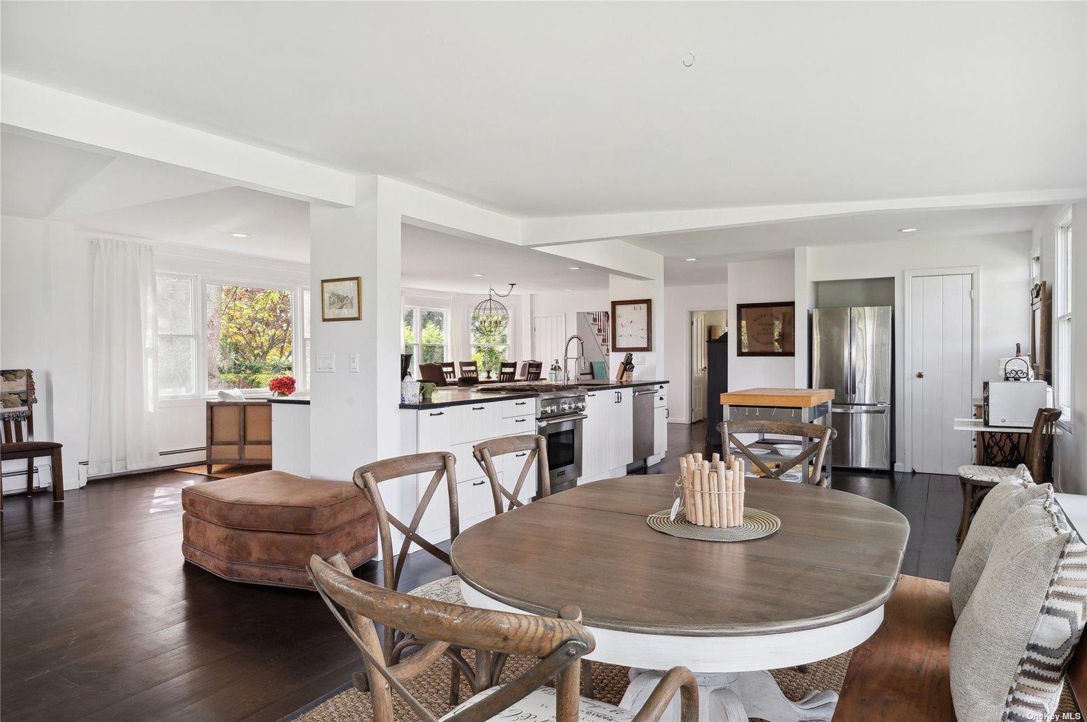 Dining room, Interior, Kitchen, Recessed Lighting, Stainless Steel Appliances, Wood Texture Flooring