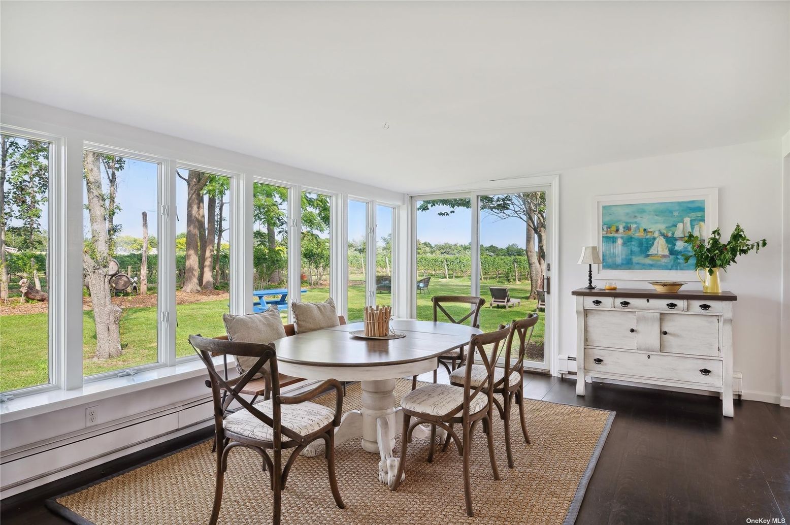 Dining room, Interior, Sun Room, Wood Texture Flooring