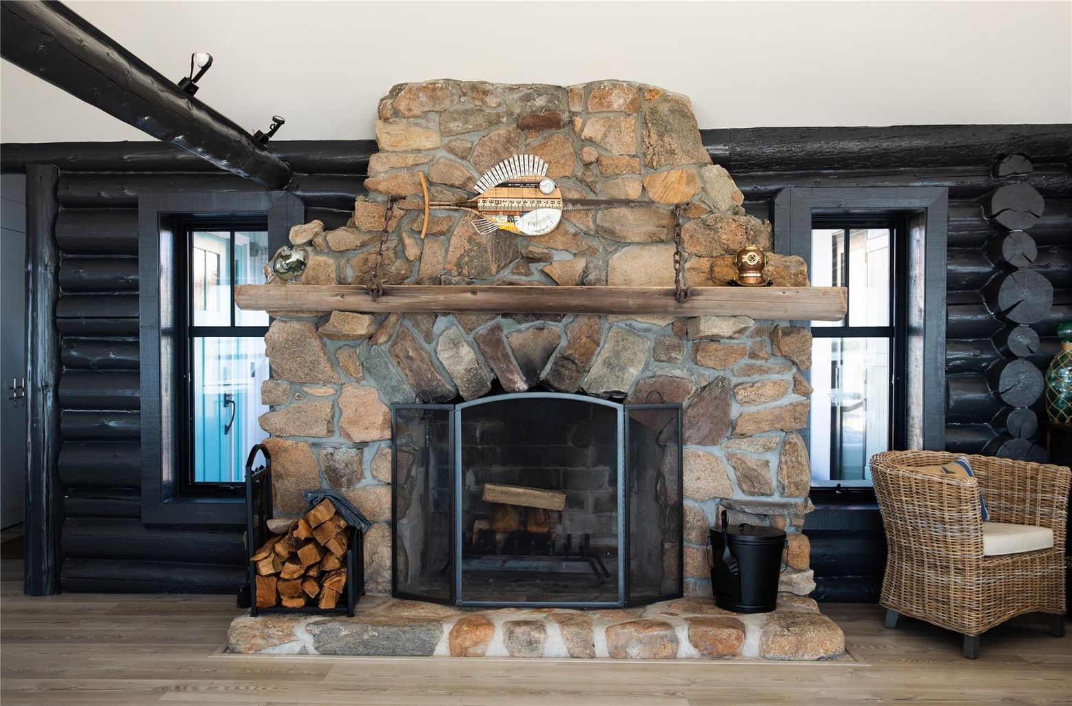 Fireplace, Interior, Stone Walls, Wood Texture Flooring
