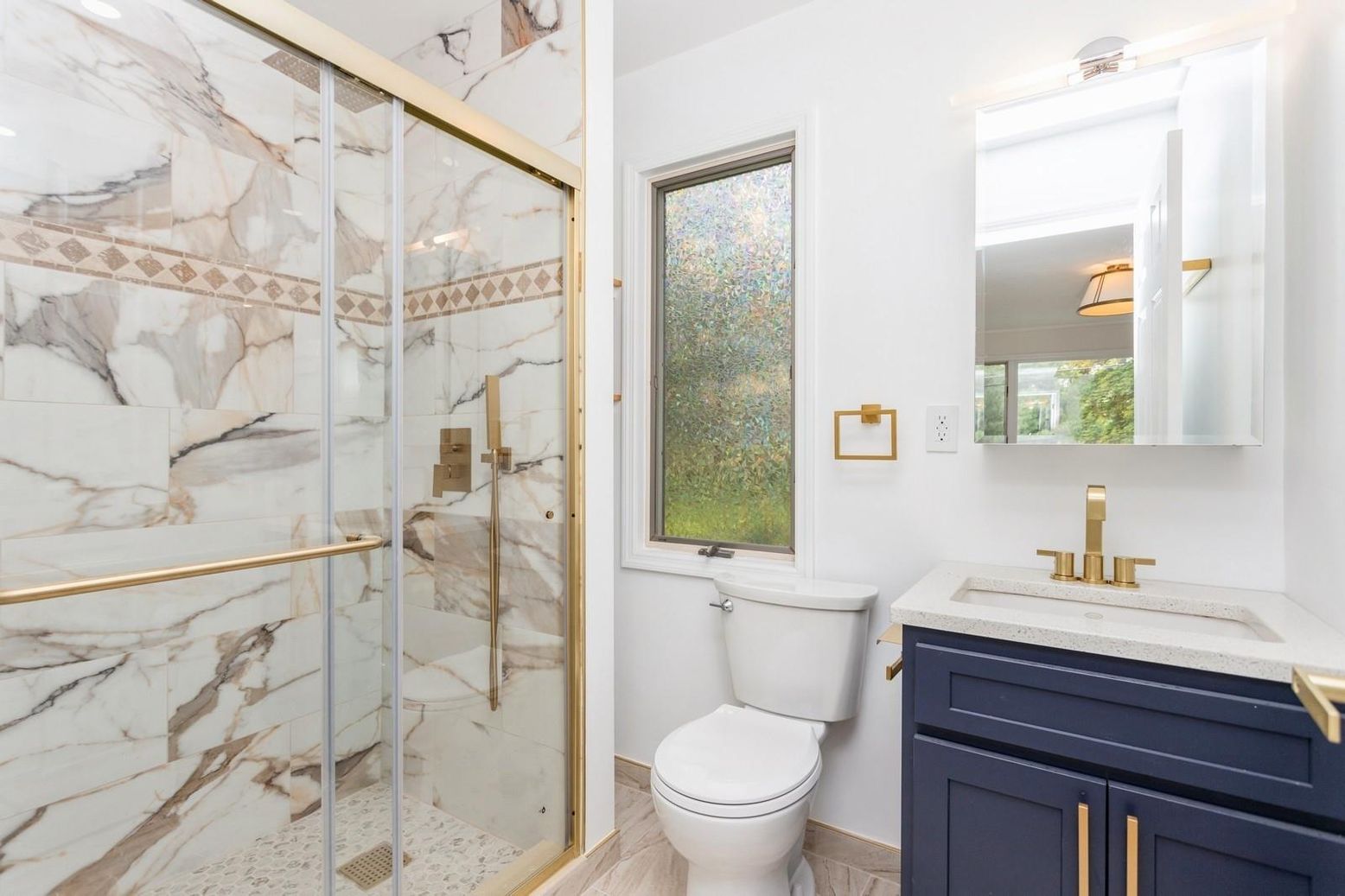 Bathroom, Glass Shower, Interior, Marble Walls