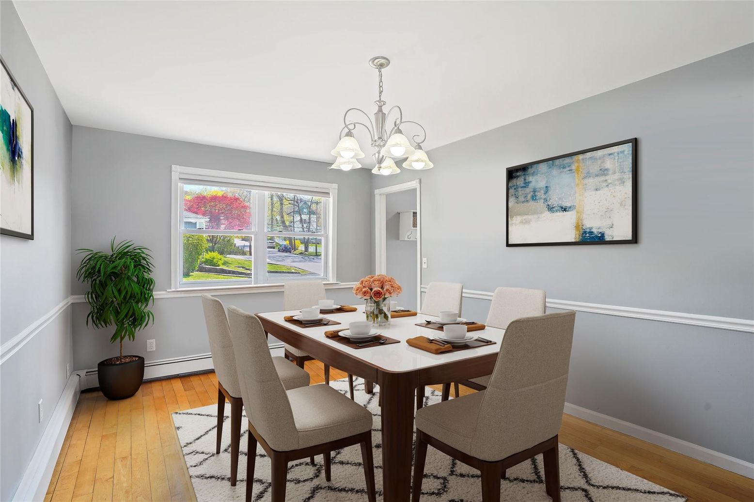 Chandelier, Dining room, Interior, Wood Texture Flooring