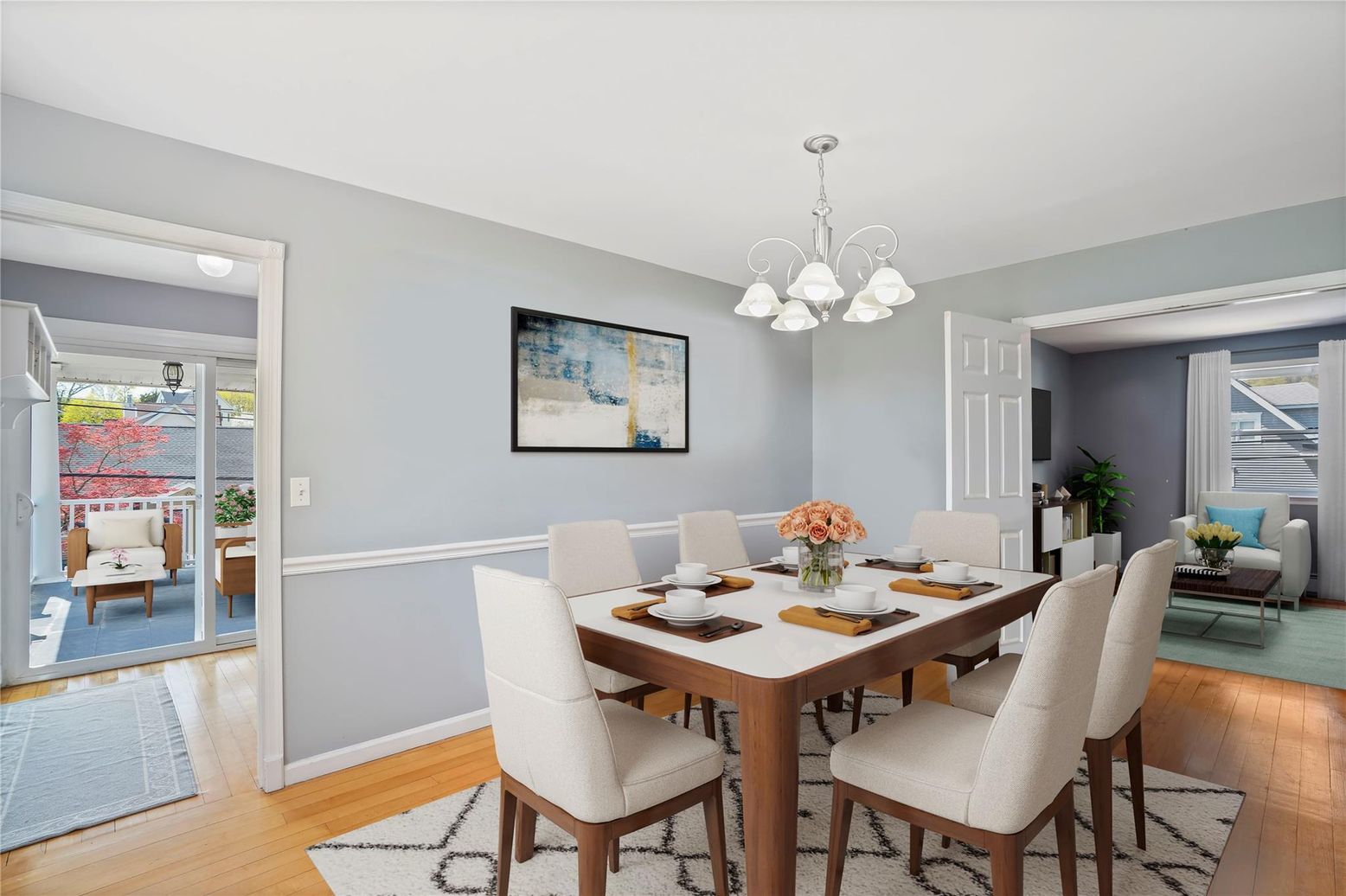 Chandelier, Dining room, Interior, Wood Texture Flooring
