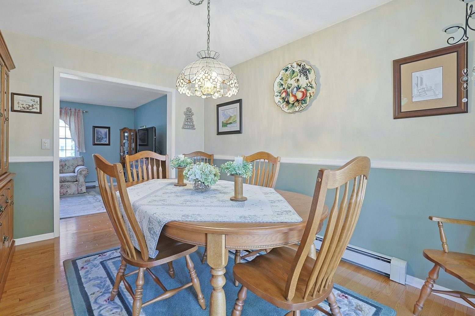 Dining room, Interior, Pendant Lights, Wood Texture Flooring