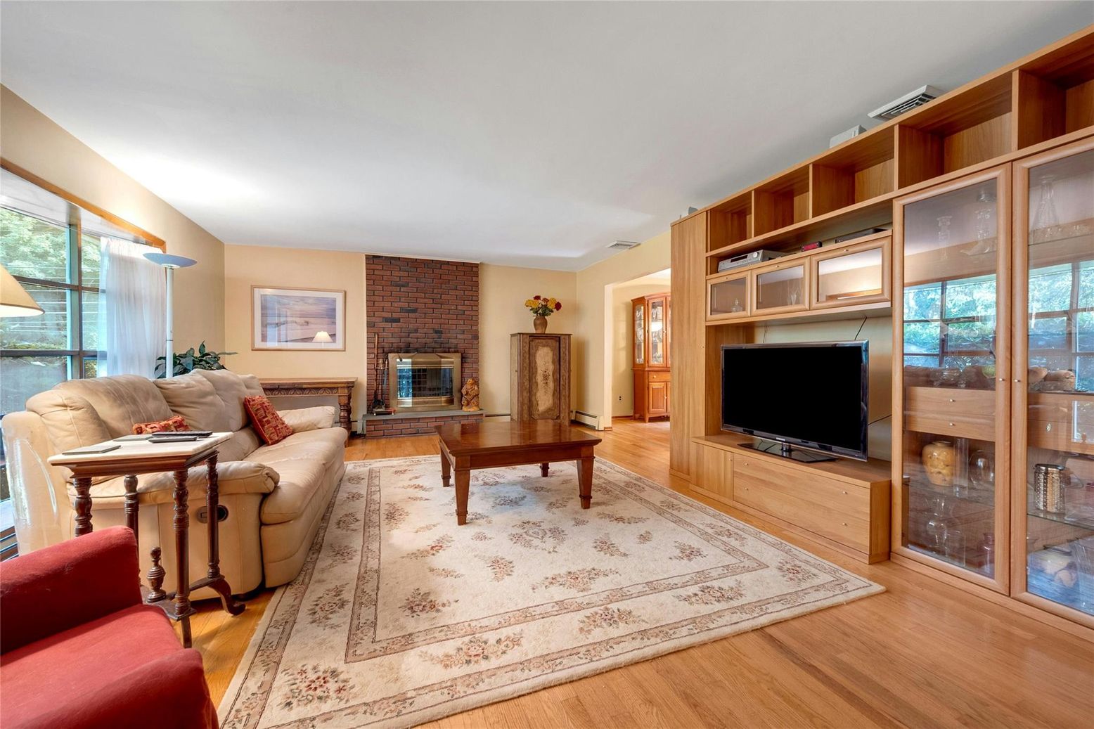 Fireplace, Interior, Living room, Stone Walls, Wood Texture Flooring