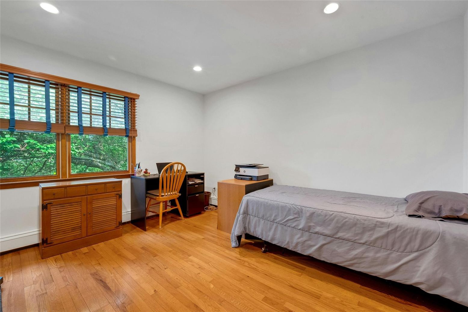 Bedroom, Home Office, Interior, Recessed Lighting, Wood Texture Flooring