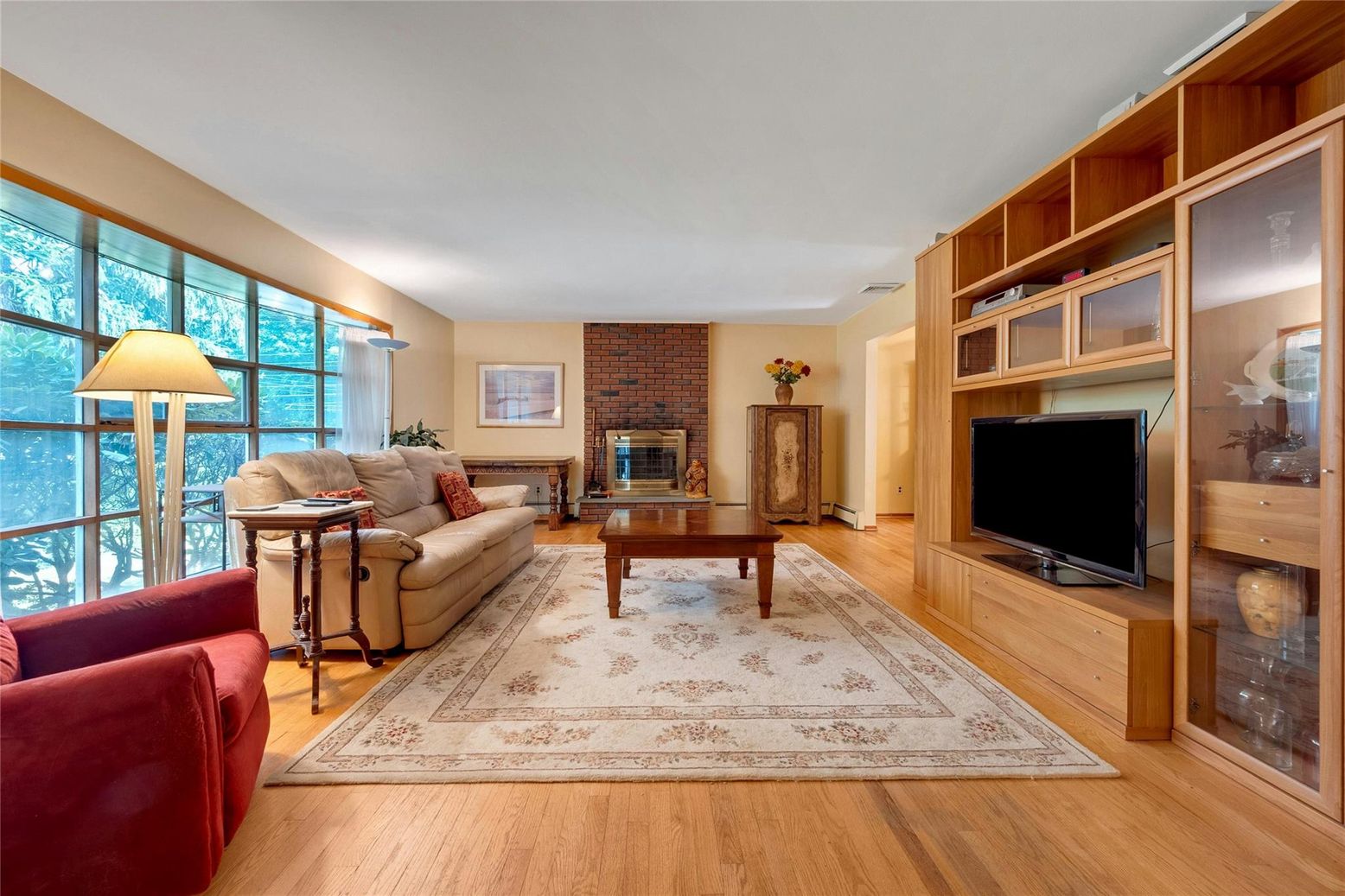 Fireplace, Interior, Living room, Stone Walls, Wood Texture Flooring