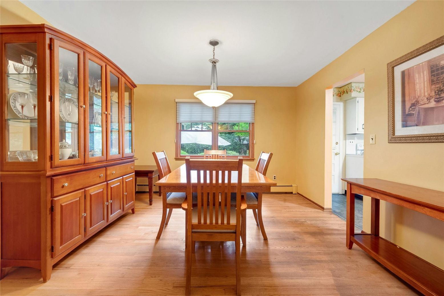 Dining room, Interior, Pendant Lights, Wood Texture Flooring