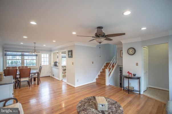 Dining room, Interior, Recessed Lighting, Wood Texture Flooring