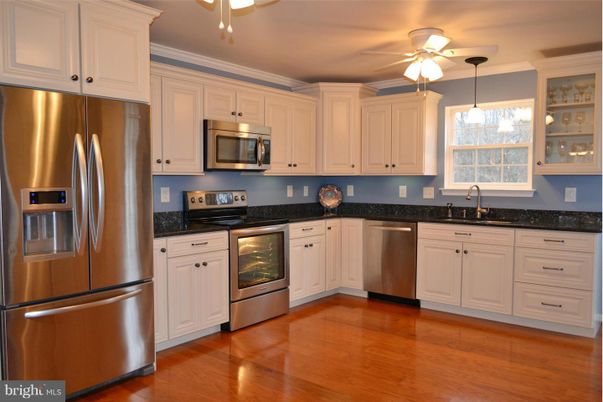 Interior, Kitchen, Pendant Lights, Stainless Steel Appliances, Wood Texture Flooring