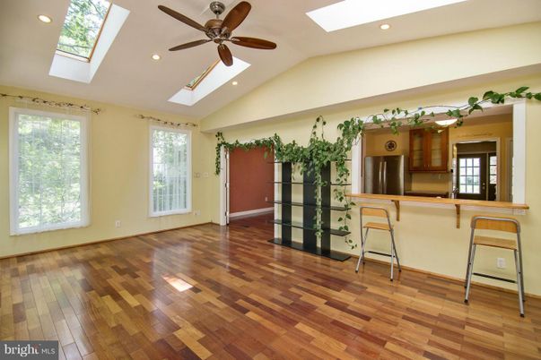 Empty room, Interior, Kitchen, Recessed Lighting, Wood Texture Flooring