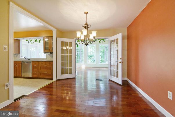 Chandelier, Empty room, Interior, Kitchen, Wood Texture Flooring