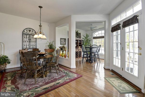 Dining room, Interior, Pendant Lights, Wood Texture Flooring