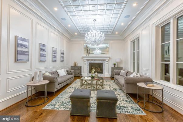 Chandelier, Fireplace, Interior, Living room, Recessed Lighting, Wood Texture Flooring