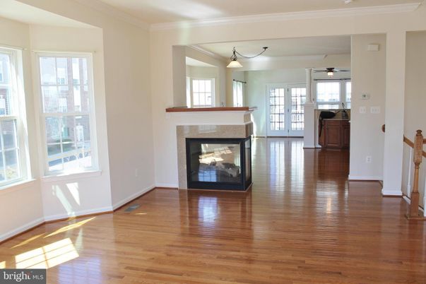 Empty room, Fireplace, Interior, Pendant Lights, Wood Texture Flooring