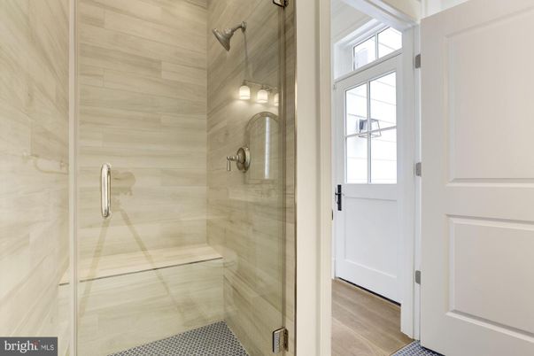 Bathroom, Glass Shower, Interior, Wood Texture Flooring