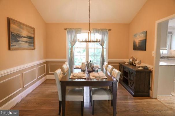 Chandelier, Dining room, Interior, Wood Texture Flooring