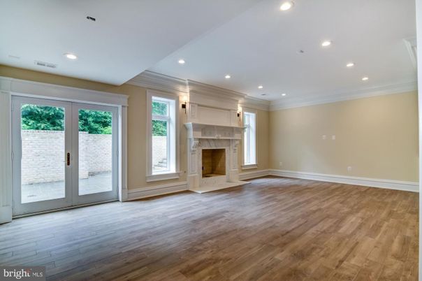 Empty room, Fireplace, Interior, Recessed Lighting, Wood Texture Flooring