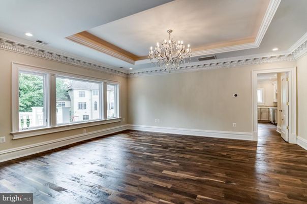 Chandelier, Empty room, Interior, Recessed Lighting, Wood Texture Flooring