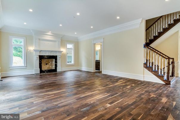 Empty room, Fireplace, Interior, Recessed Lighting, Wood Texture Flooring