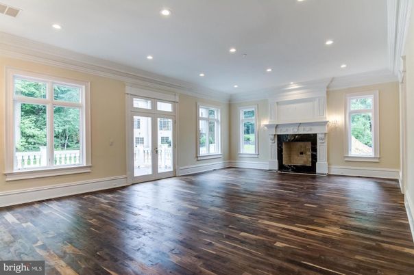 Empty room, Fireplace, Interior, Recessed Lighting, Wood Texture Flooring