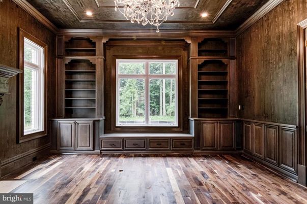 Chandelier, Empty room, Interior, Recessed Lighting, Wood Texture Flooring, Wooden Walls