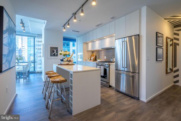 Dining room, Interior, Kitchen, Stainless Steel Appliances, Wood Texture Flooring