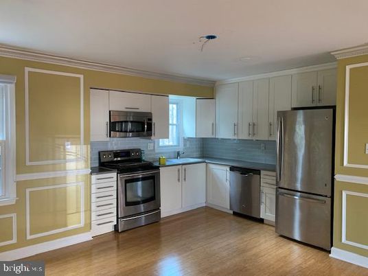 Interior, Kitchen, Stainless Steel Appliances, Wood Texture Flooring